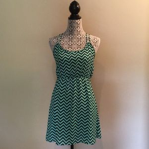 Francesca’s Mint and Black Chevron Dress (S)